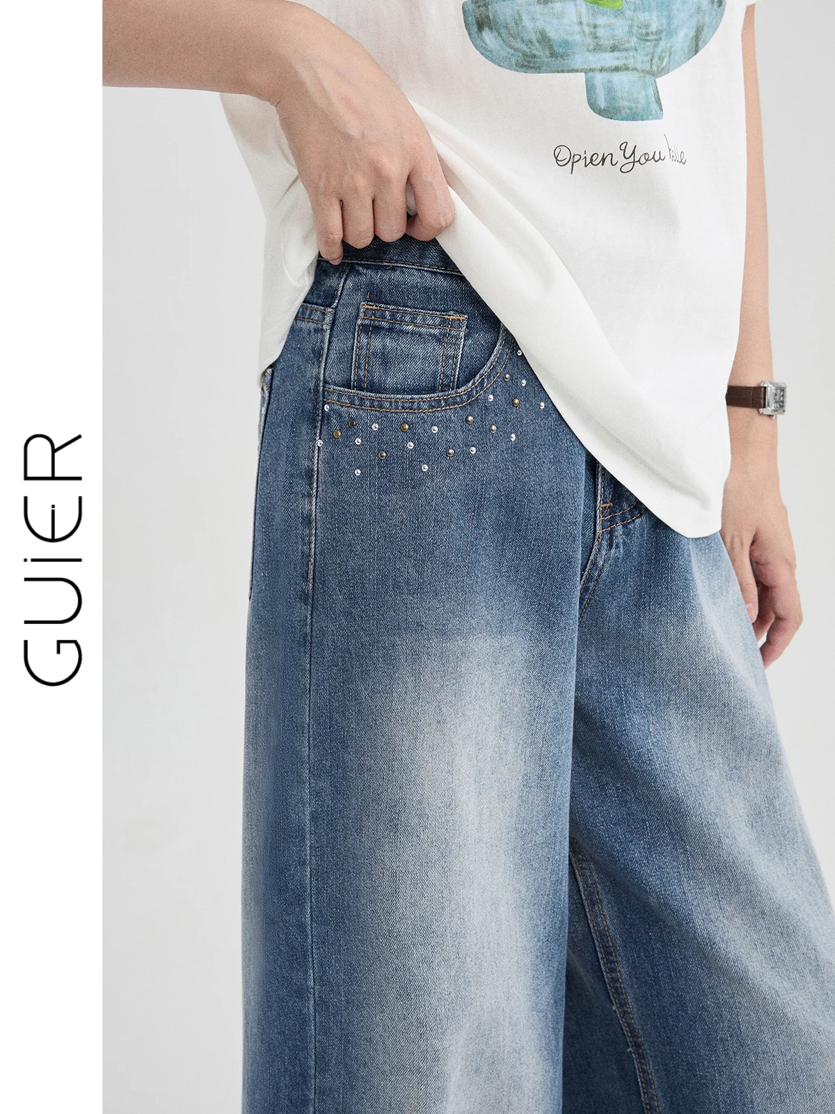 

Женские джинсы из плотного денима с вышивкой, с высокой талией, свободного прямого кроя, летние, в винтажном стиле, с алмазной вышивкой, без эластана