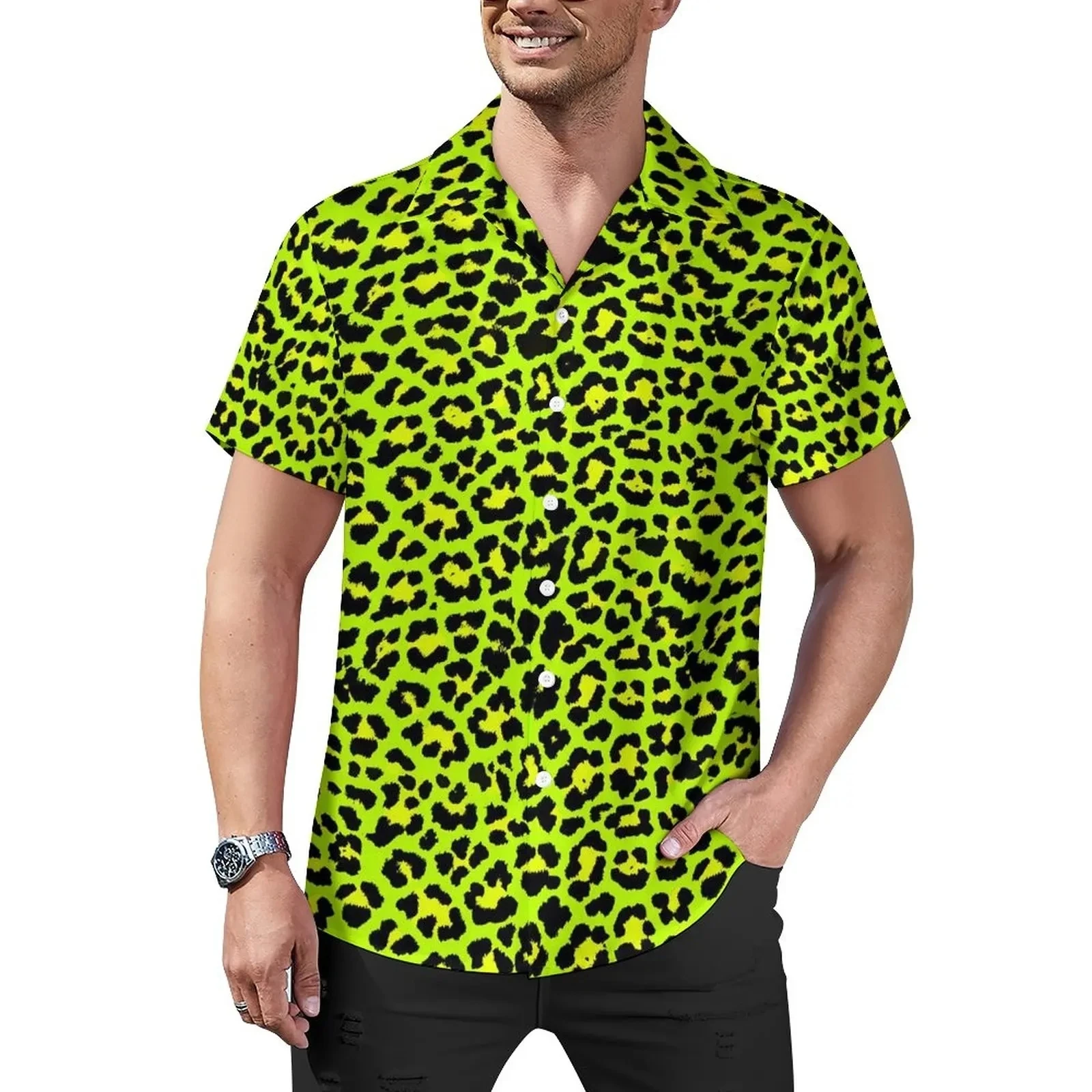 Hawaiian Sexy Rode Luipaard Vlekken Heren Shirts Voor Man Kleding Casual Y2 K Zomer Beach Street Style Plus Size Blouse