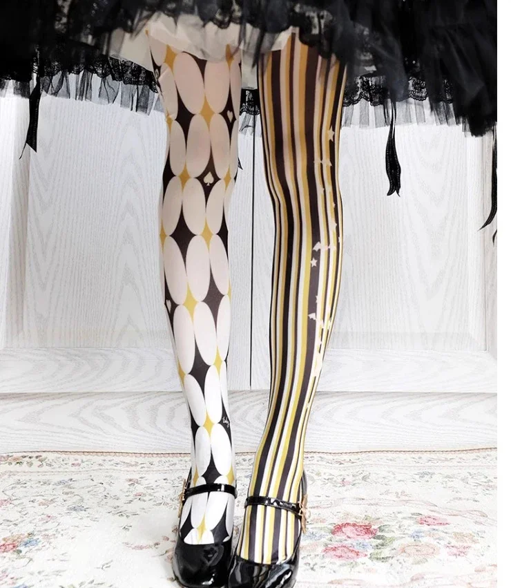 Striped Leggings Lolita Pantyhose Girl Ladies Gothic Printed Base Socks Japanese Style Long Socks Fashion Stockings