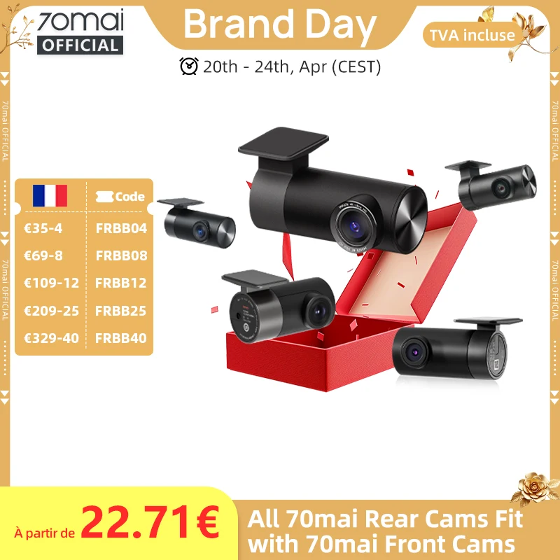 Caméra arrière 70mai RC06 RC12 RC14 RC22 RC24 RC41 caméra intérieure FC02 pour caméra de tableau de bord 70mai enregistrement double canal enregistrement de stationnement