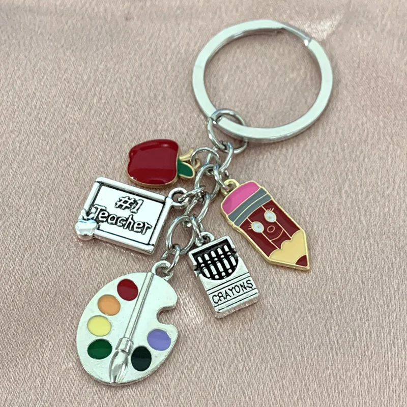 الكلاسيكية لوحة الرسم حاكم تلوين قلم رصاص المينا المفاتيح أبل المعلقات للنساء الرجال هدية المعلم جيدة المجوهرات اليدوية #6