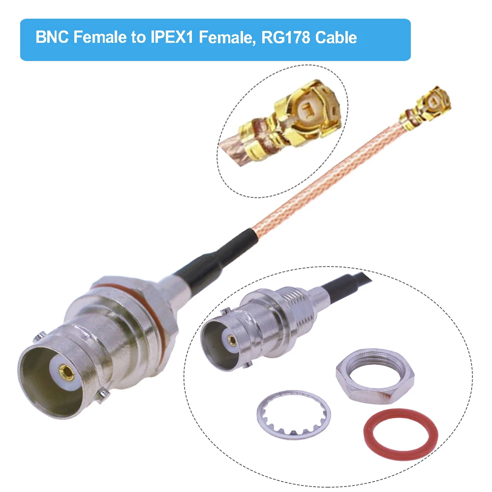 RG178 Cable BNC Female to 1 Female Jack uFL u.FL  Connector 50 Ohm Pigtail RF Coaxial  Antenna Extension Cord RF Jumper