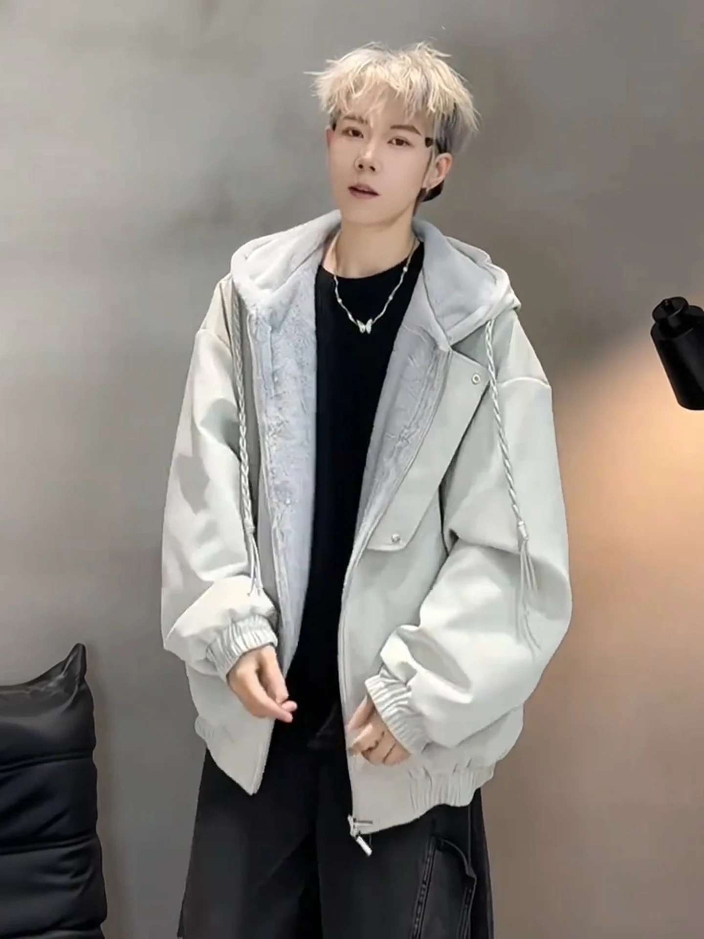 

Кожаное пальто Thiened с меховым воротником, зимнее пальто American Sle для мужчин, молодежная теплая рабочая одежда, мотоциклетная одежда