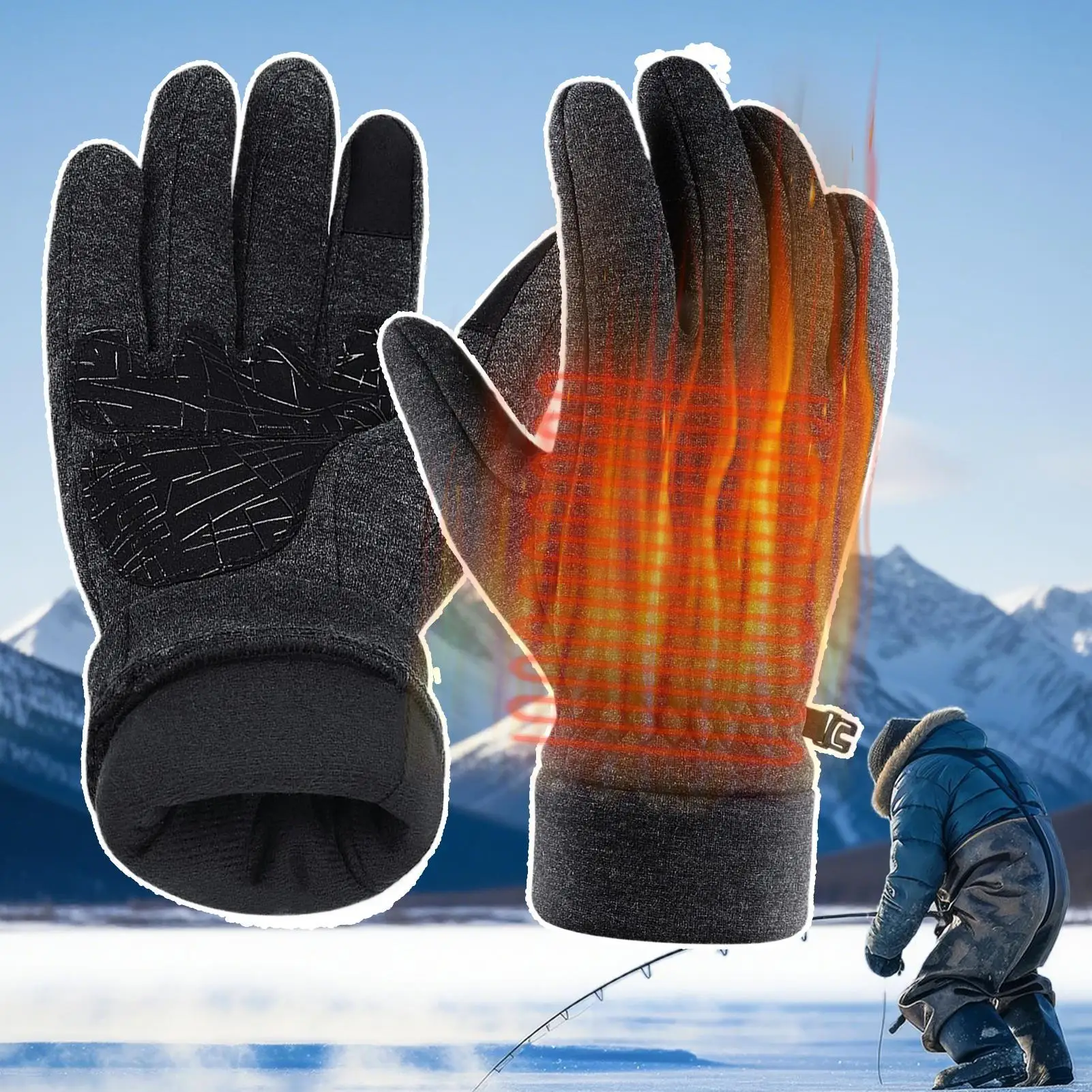 قفازات للطقس البارد مبطنة بالصوف عدم الانزلاق النخيل في الهواء الطلق شتاء دافئ لمس قفازات للرجال النساء تشغيل الدراجات القيادة #1