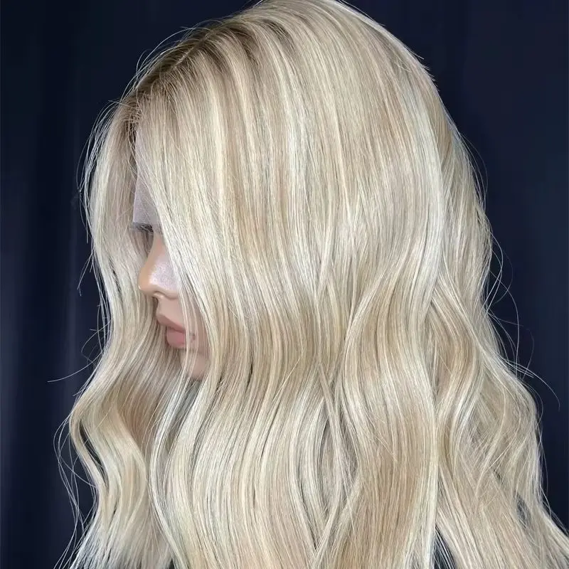 

20 Inches Cool Platinum Blonde Glueless HD Transparent Lace Front Wig 100% Human Hair Natural Preplucked Hairline Full Lace Wig