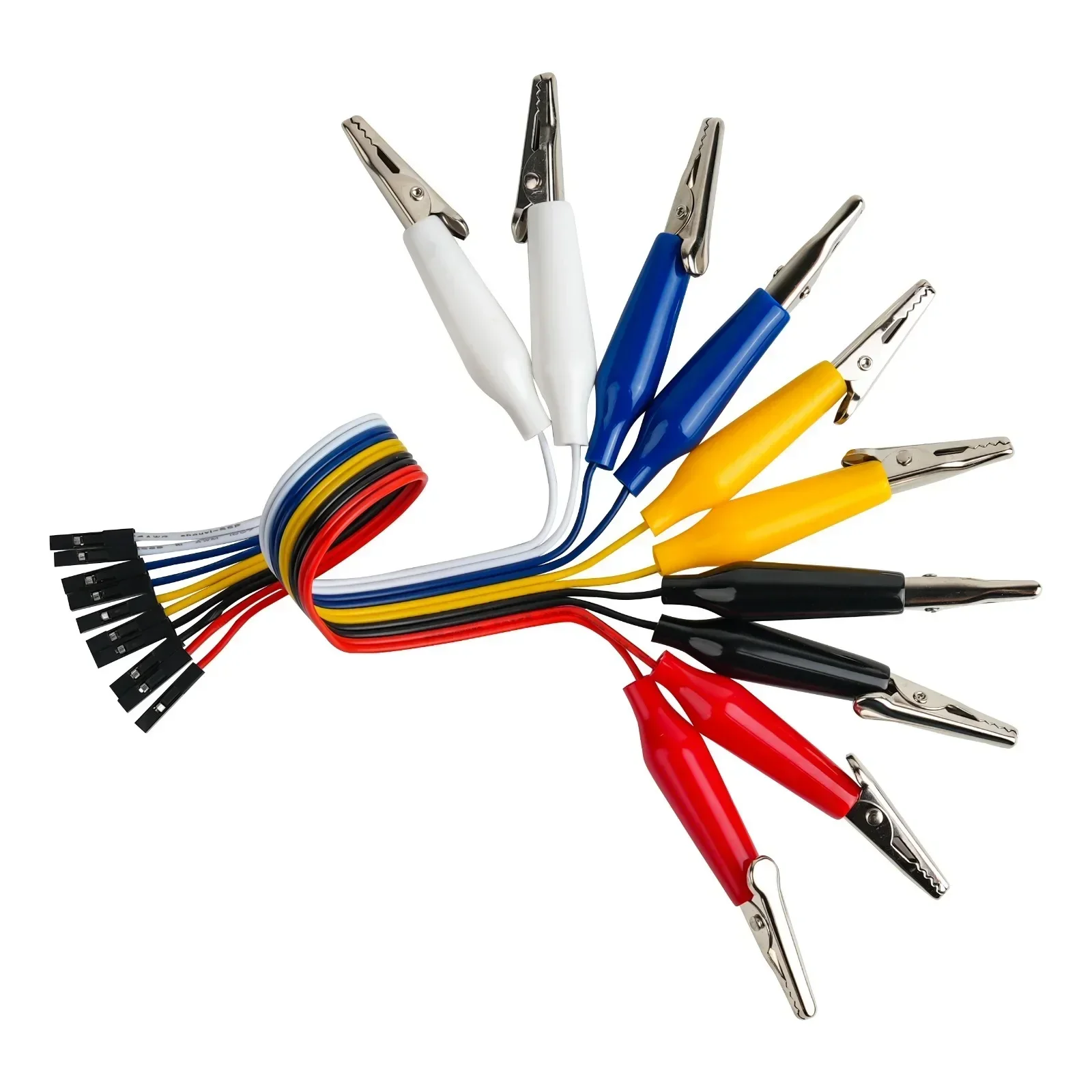 

10 шт. кабелей-перемычек Dupont (20 см) с зажимами типа «крокодил» на штыревые разъемы для макетных плат, электронные тестовые провода