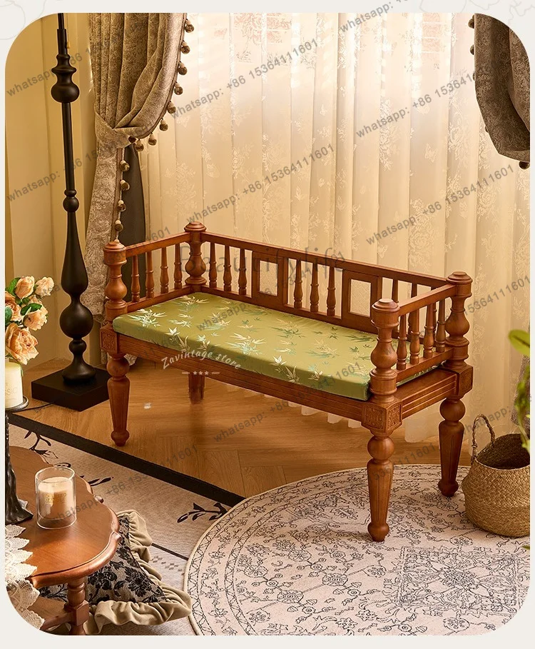 Country bench French antique solid wood double chair Home retro porch Bedside stool designer