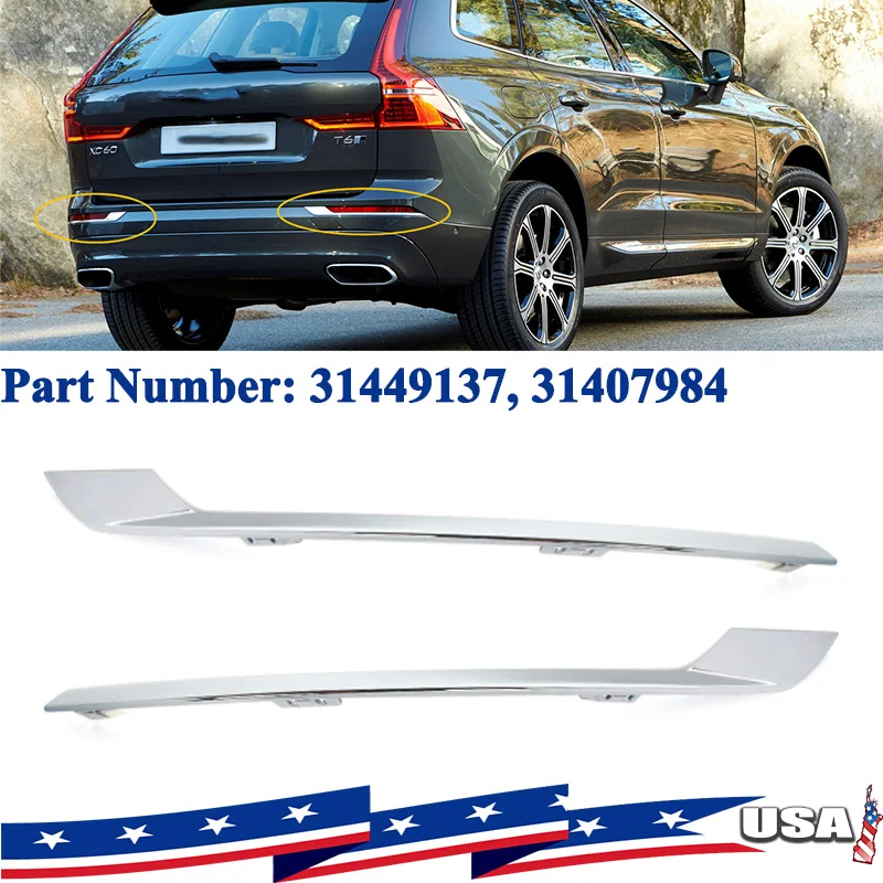 

Rear Bumper Chrome Trim For Volvo XC60 2018 2019 2020 2021 Rear Bumper Fog Light Lamp Eyelid Cover Trim 31449137 31407984