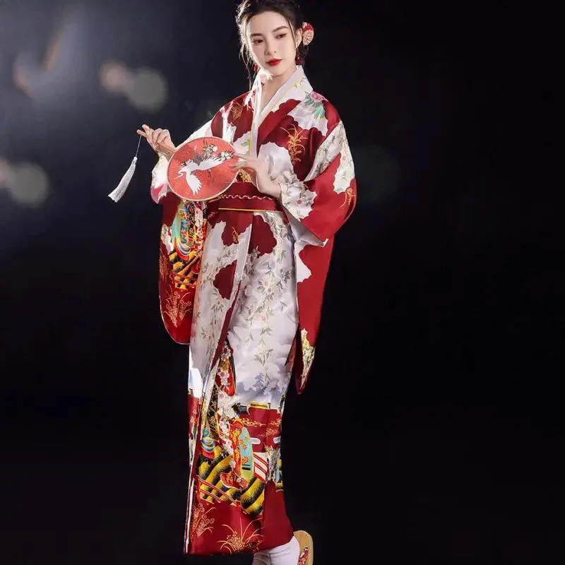 

Traditional Japanese Kimono with Printed Floral Dress, Women's Clothing, Geisha, Hiroshi Japanese Kimono Set