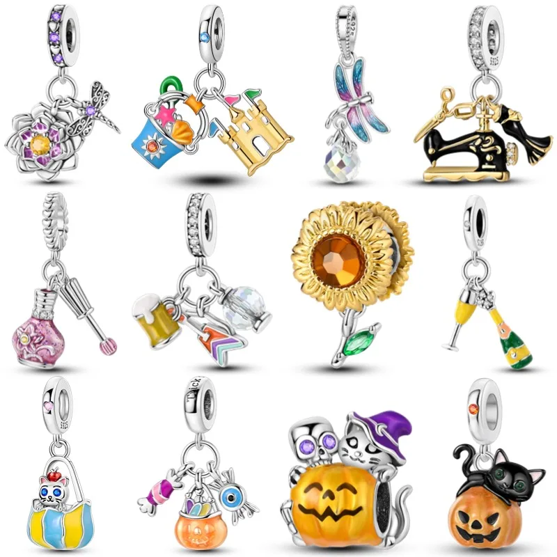 S925 Sterling Silver Halloween Glow-in-the-Dark Pumpkin Beads Fit Original Pan Bracelet For Women Birthday Jewelry Gift Hot