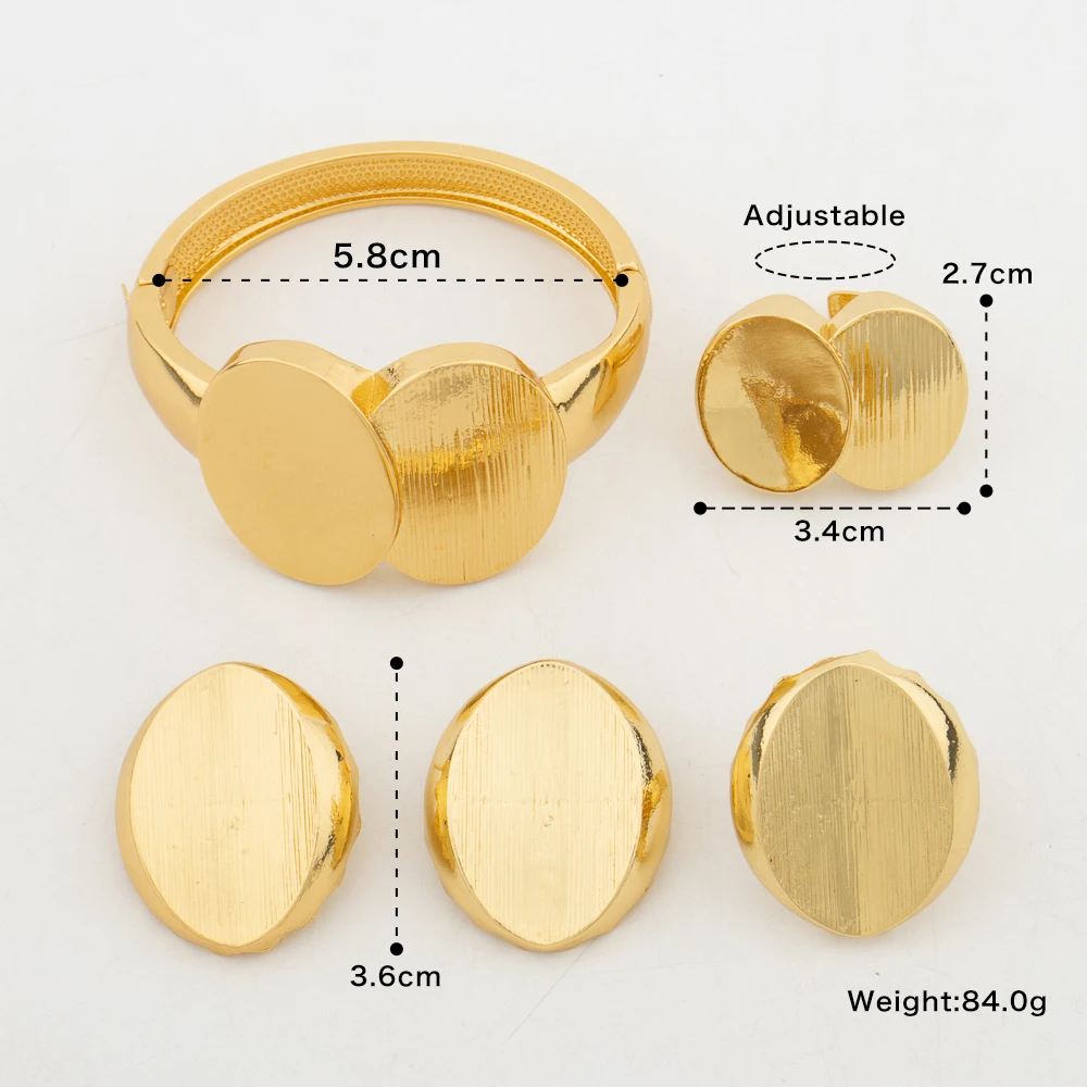 Trend Gold Color Jewelry Set for Women Weddings Engagement Clip Earrings and Bangle Ring 3Pcs Set Elegant Bridal Jewellery Gifts