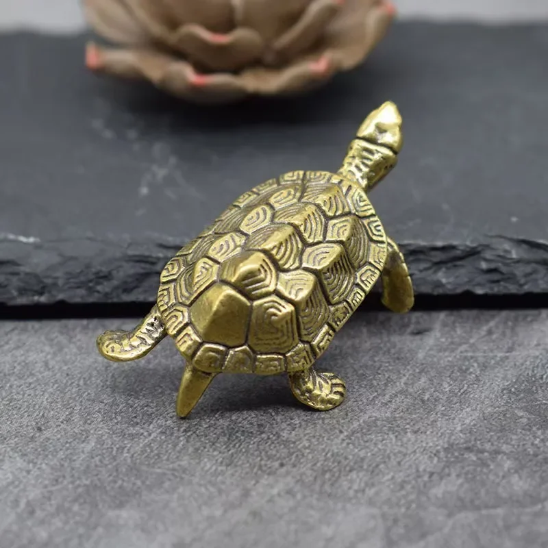 Retro Brass Tortoise Ornaments Mini Copper Turtle Figurines Longevity Animal Sculpture Tea Pet Desktop Decor Fengshui