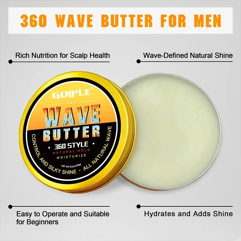 GOIPLE Sport Waves Butter for Black Men 360 Style Natural Wave Control Pomade Cream Silky Shine Moisture African Hair Grease Wax