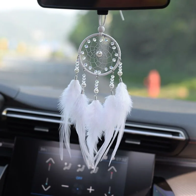 Colgante de carillón de viento de plumas para coche, decoración de jardín al aire libre, atrapasol, decoración artística para dormitorio, fiesta de
