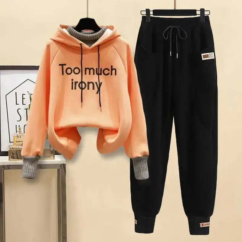 Autumn Winter WOMEN'S tracksuit 2024 new trouser suits fashion sweatshirt set woman 2 pieces fleece-line suit harem pants traf