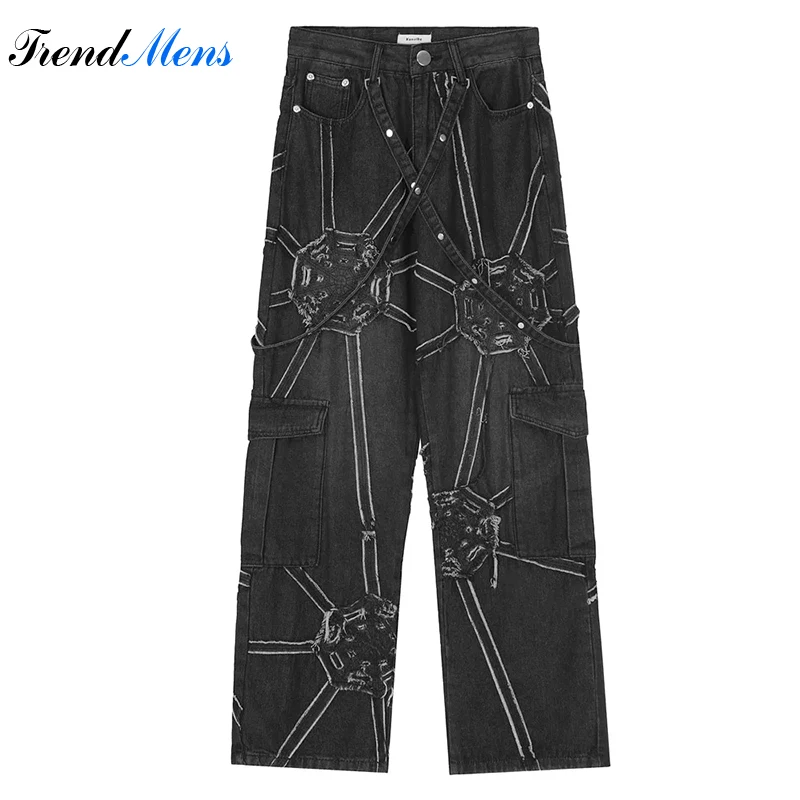 

Men Jeans Casual Baggy Pants Straight-leg Patchwork Trousers Pantalon Homme Men's Clothing Y2k Tops Streetwear Youthful Vitality