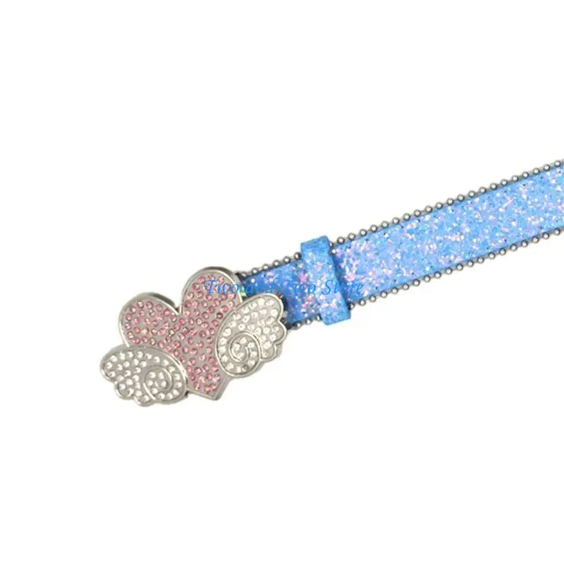 

HX6F Rhinestones PU Leathers Belt For Womens Jeans Belt Girl Vintage Strap Waistband