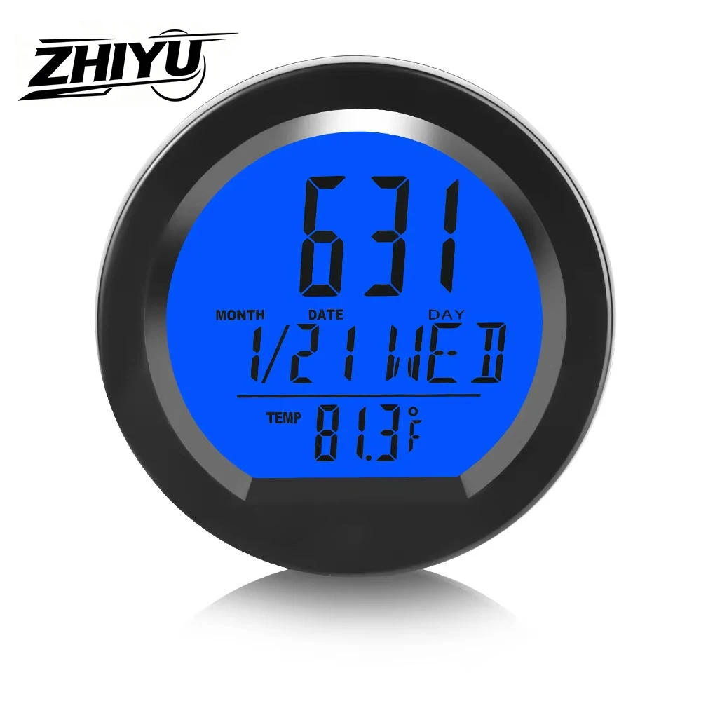 ZHIYU Solar Car Clocks For Dashboard Digital LCD Clock & Temperature Time Display Dashboard Clocks Backlight Electronic Screen