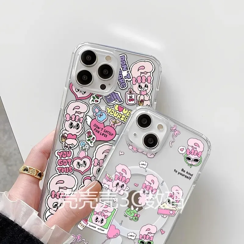 Cartoon Konijnen Magnetische Telefoon Case voor iPhone 17 16 15 14 13 12 11 8 7 Air Plus Pro Max X XR XSMax Soft Clear Tpu Cover