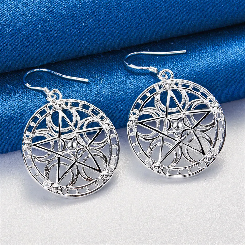

1 pair of 925 sterling silver exquisite circular pattern pendant earrings for women's fashion wedding jewelry accessories