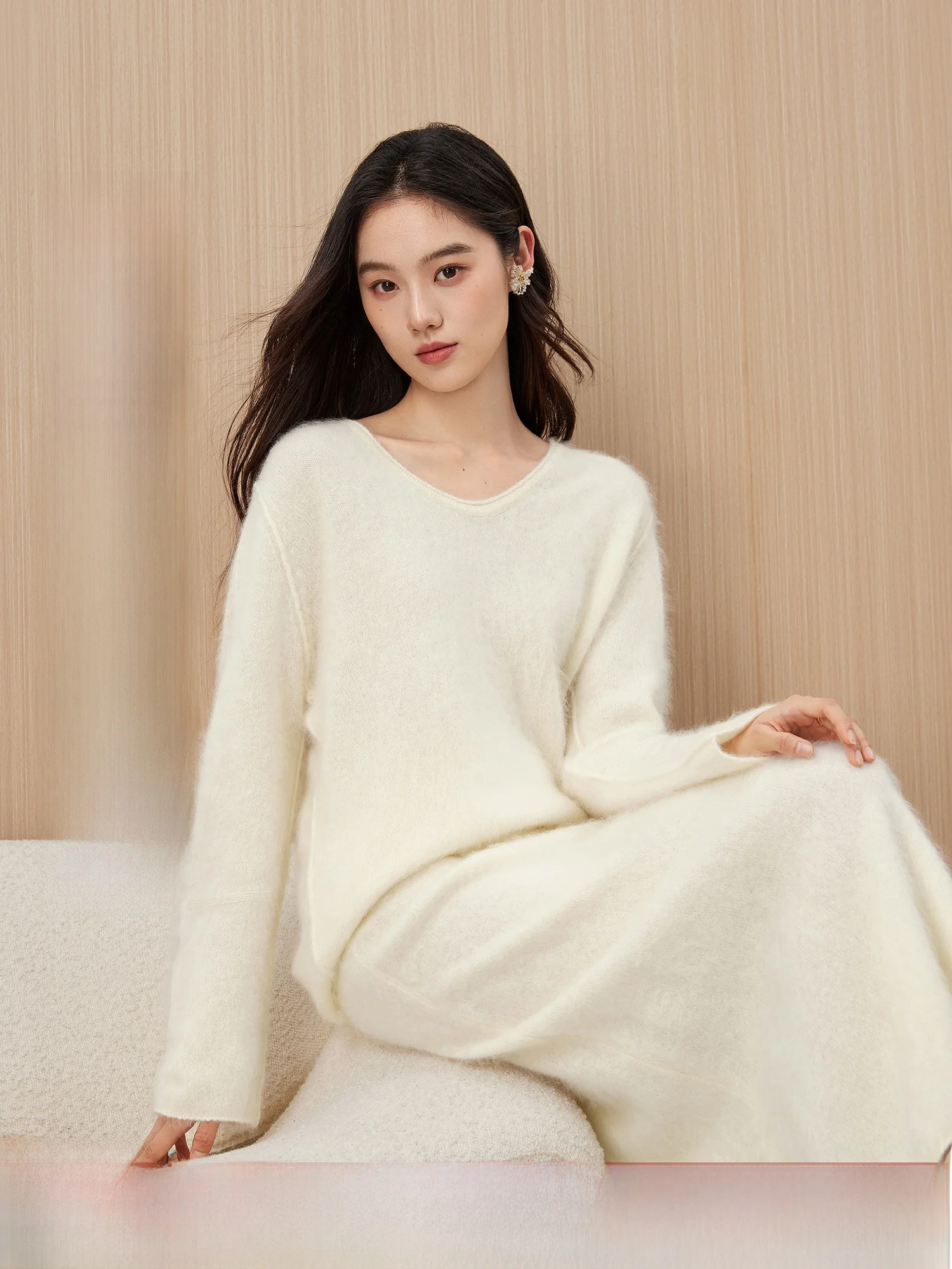 

Комплект из шерстяного свитера и юбки Mijia High Quali: умный осенний модный женский костюм-двойка с V-образным вырезом