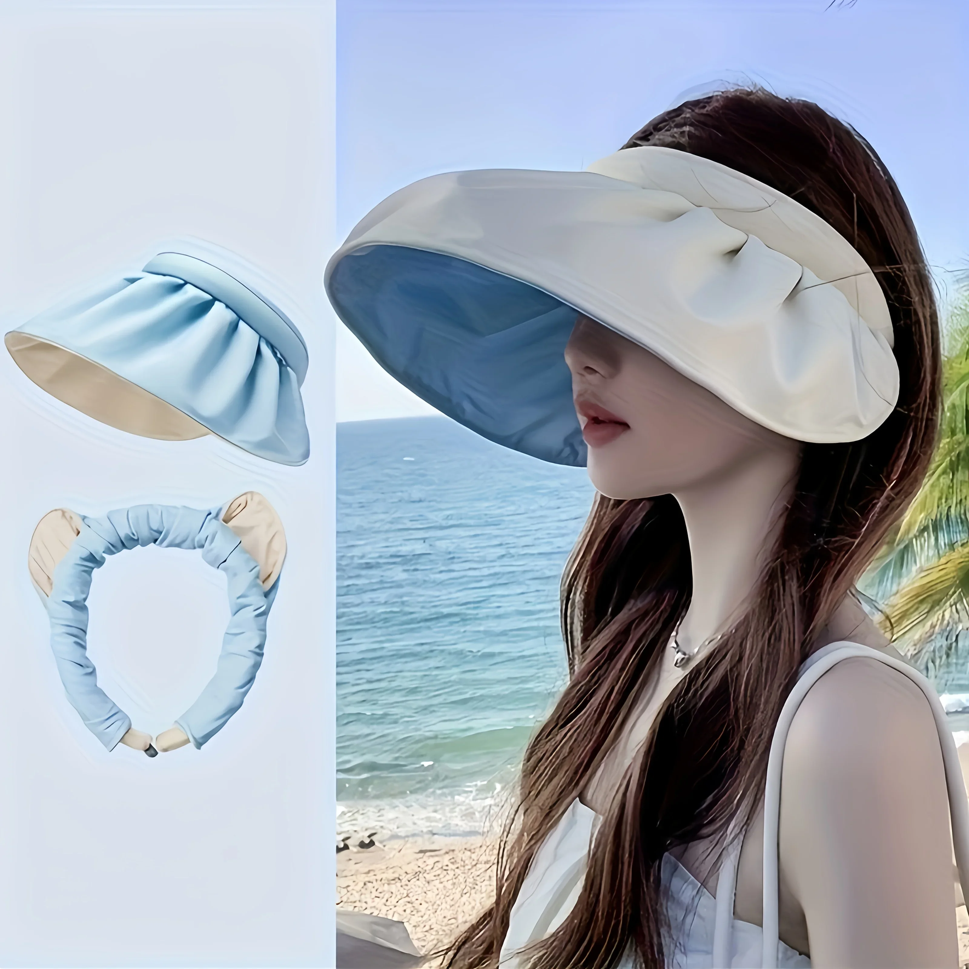 Women's Summer Sun Hat - Foldable Wide Brimmed Empty Top Sun Hat, Universal Headband Hat, Beach Hat, Women's Accessory, Suitable