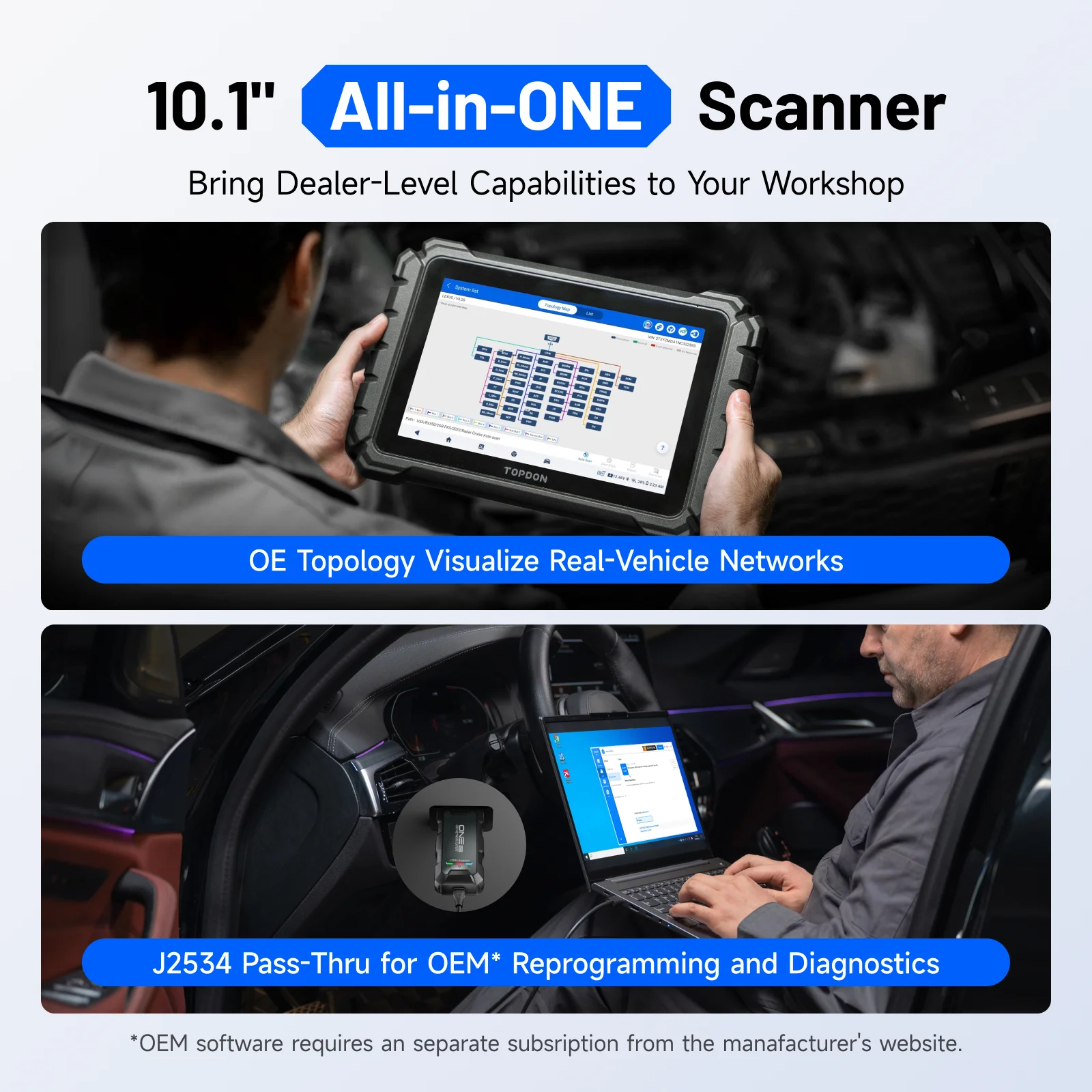 TOPDON 10-Zoll OBD2 Scanner CANFD/DOIP Alle Systeme 50 Reset-Funktionen ECU-Codierung Bidirektional Professionelles OE-Autodiagnosegerät ONE Lite