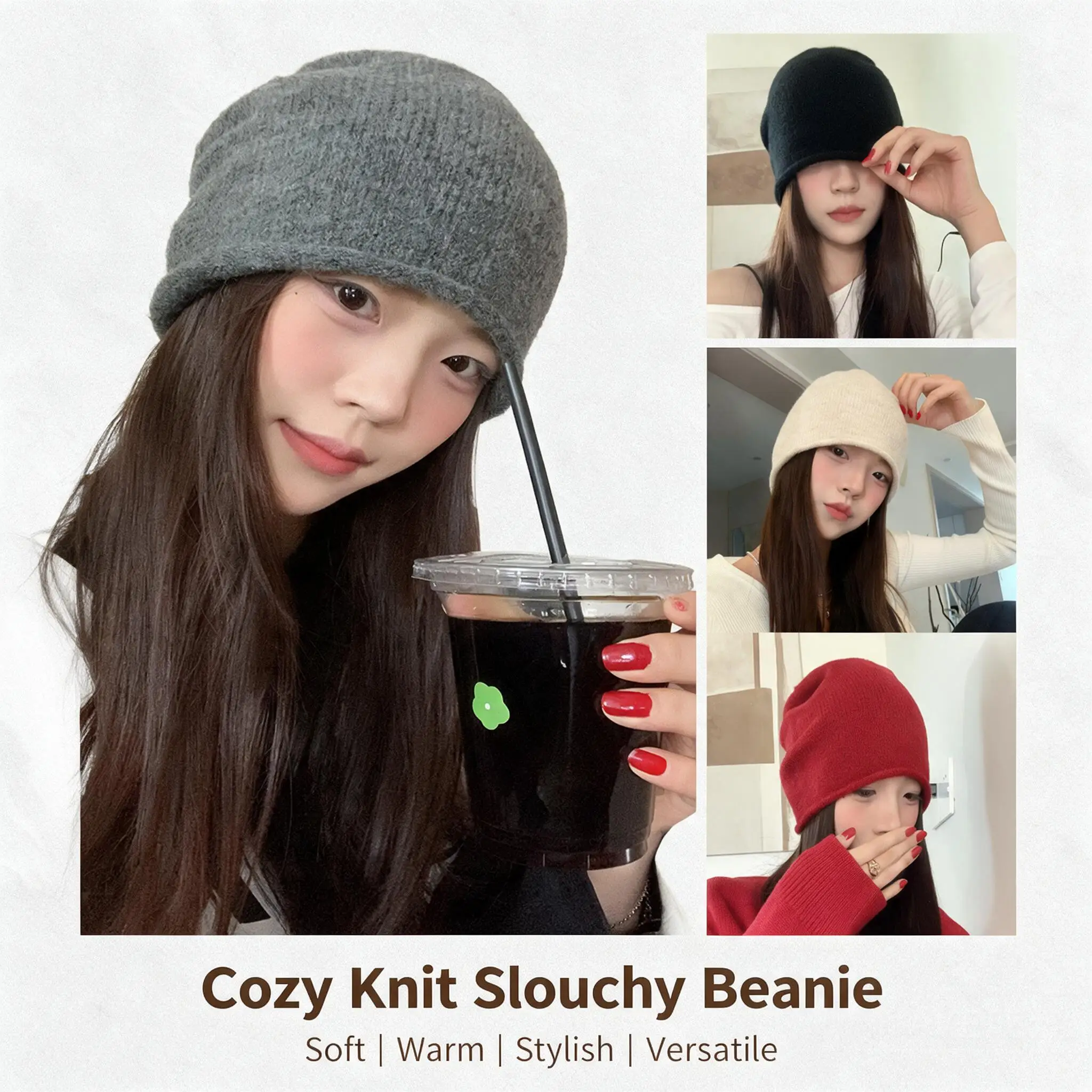 Unisex Slouchy Knit Beanie For Women Men Soft Acrylic Baggy Winter Hat Streetwear Hip Hop Cool Skull Cap Various Neutral Colors