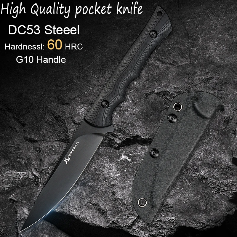 DC53 Steel sharp Fixed Knife G10 hand shank tactical Knife outdoors fishing Knives Camping Hunting Pocket Knife EDC Tool knife