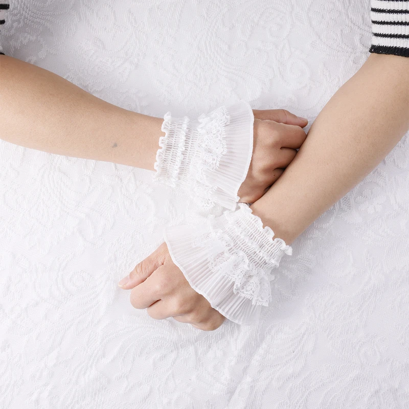 Lace Short Fake Hand Sleeves Girl Sweater Stylish Mesh Flared Decorative Wrist cuffs Elastic Bracelet For Cosplay Wedding Party