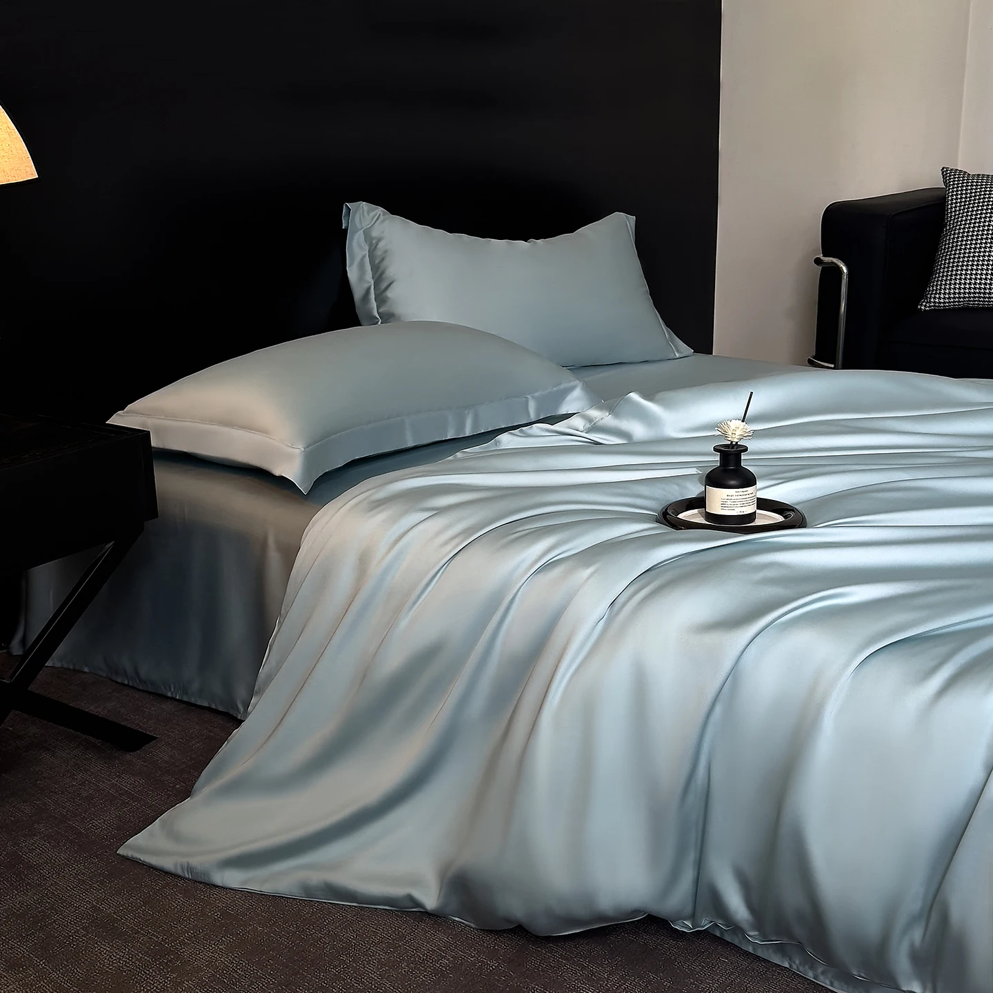 100% Tencel Duvet Cover Soft Breathable Solid Blue Quilt Cover for Single/Queen Size Comforter Cooling Summer Home Bedding
