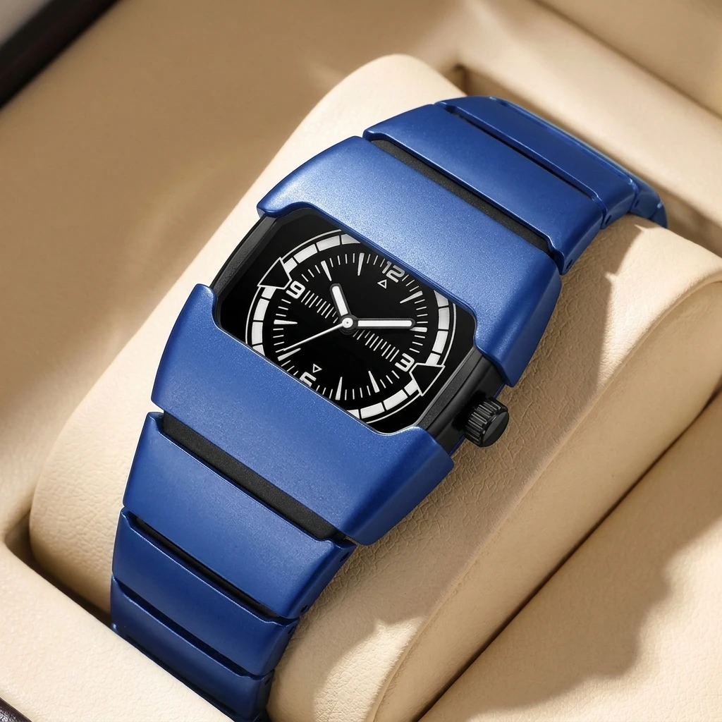 

1 piece blue square dial watch, simple, fashionable, trendy, suitable for men and women, daily versatile
