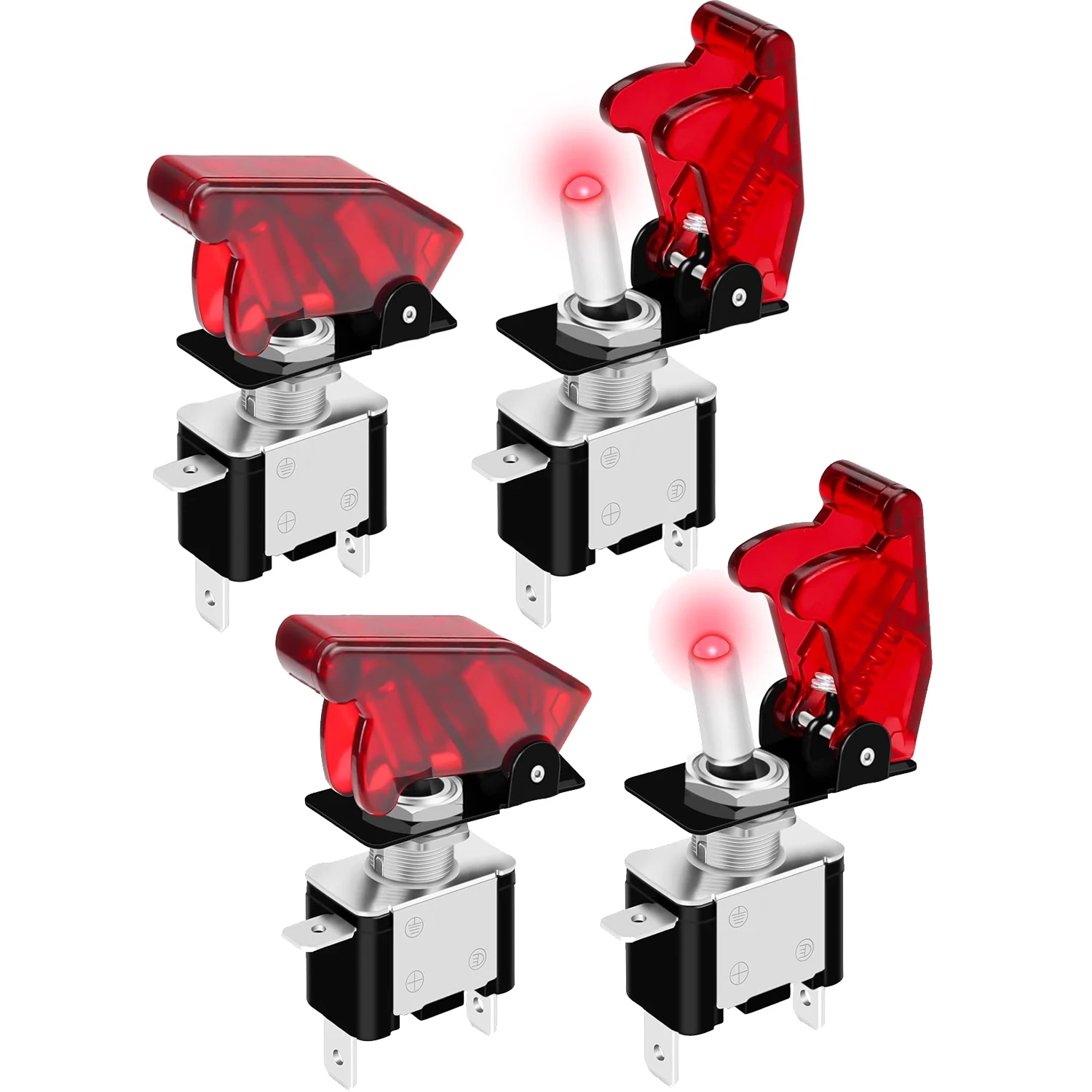 4 Stück 12 V blau-roter LED-beleuchteter Kippschalter mit Abdeckungsschutz, 3-polig, EIN/Aus, abgedeckter beleuchteter Kippschalter für Motorrad, Auto