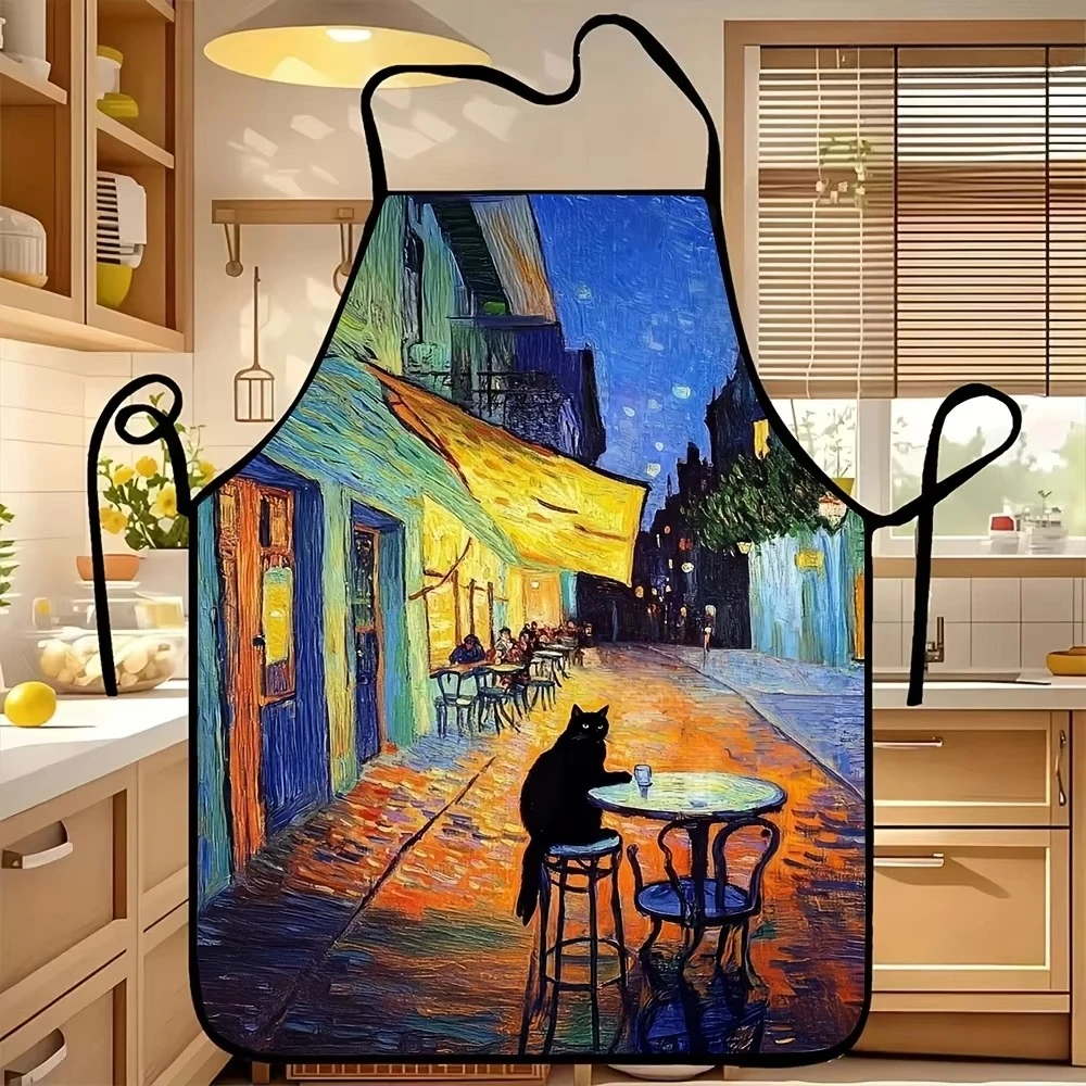 Van Gogh Starry Night Print Apron, Wear-Resistant & Stain-Resistant, Versatile for Multiple Scenarios Apron