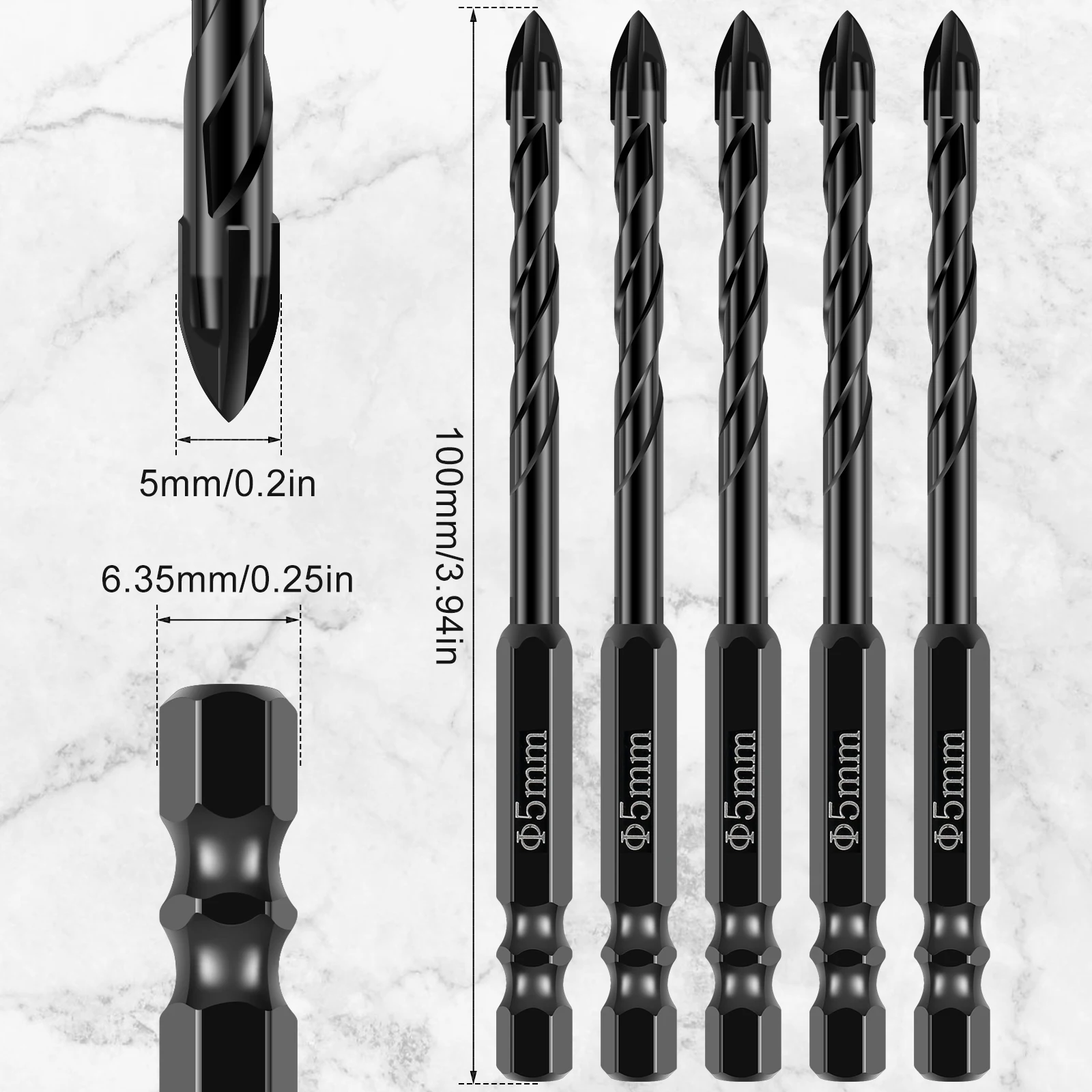 10Pcs Concrete Drill Bits Masonry Drill Bit Set 5/6/8mm Tungsten Carbide Drill Bit Set For Tile/Ceramic/Glass/Brick Drilling Too