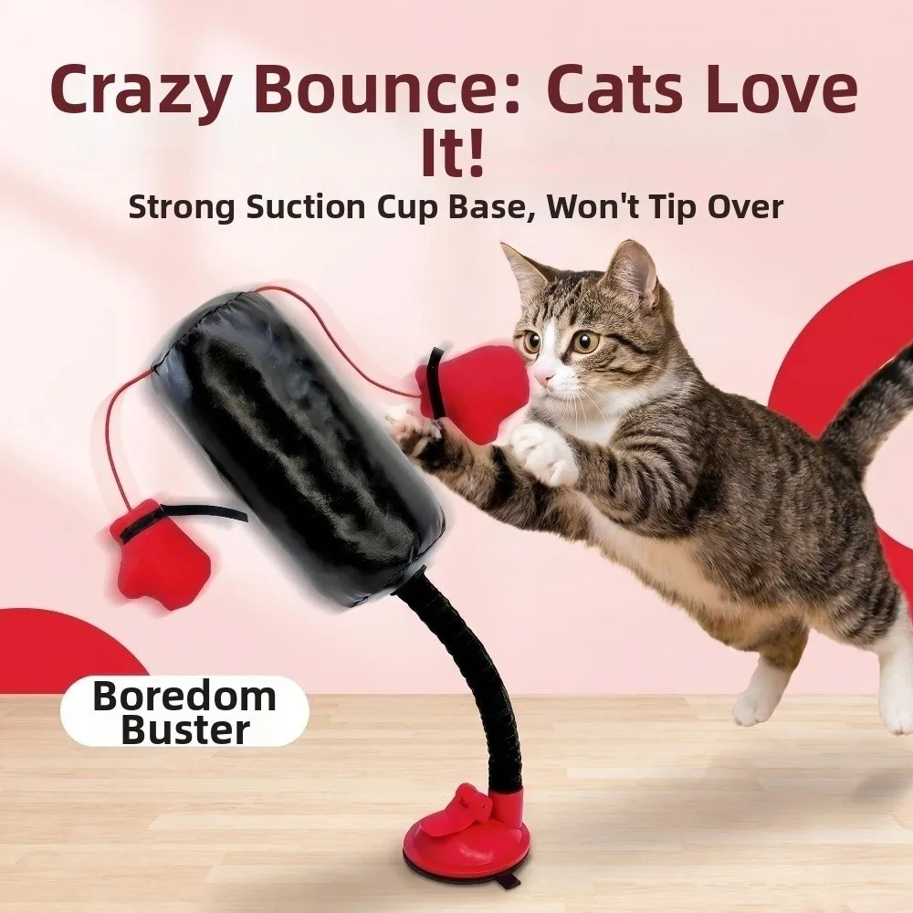 Creative Cat Boxing Suction Cup Base Self-Play Pet Punching Bag Bite Resistant Standing Cat Speed Bag Indoor Play