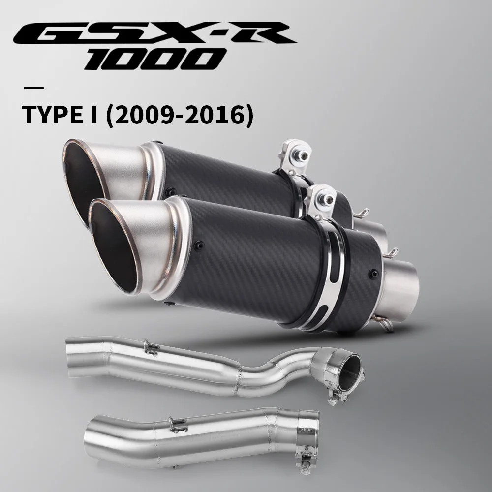 For GSX-R 1000 2009-2016 Motorcycle Exhaust System Dual Mid Pipe And 51mm Round Slip-On Tail Muffler With DB Killer Moto