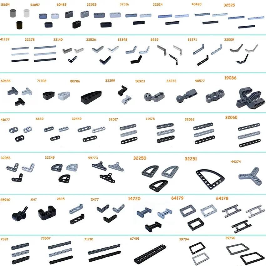 Bloque de construcción de tecnología de alta tecnología MOC, conjunto de ladrillos finos de haz grueso, brazo de elevación de clavos y agujeros largos