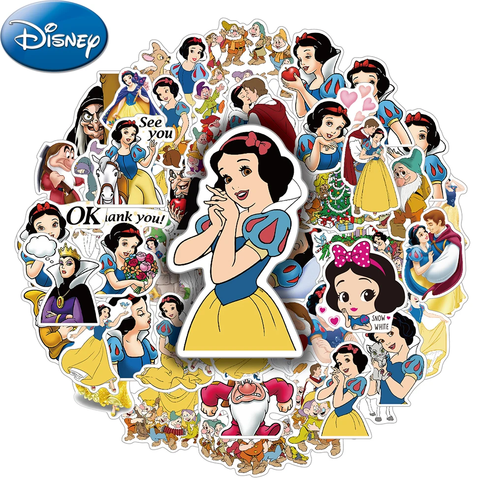 10/30/50pcs Disney Cartoon Snow White and the Seven Dwarfs Stickers Cute Princess Decals Kids Toy Phone Notebook Guitar Sticker