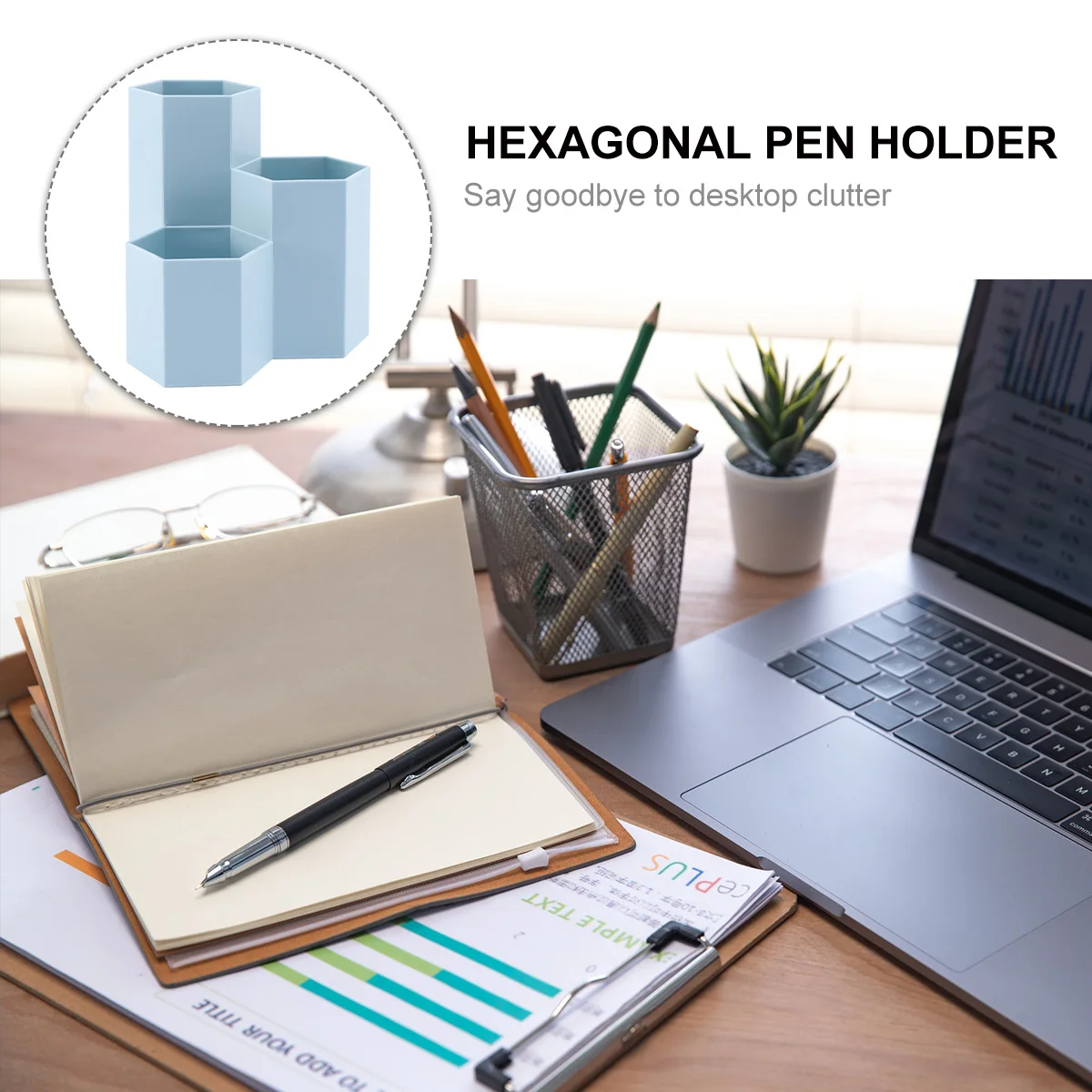

1pc Hexagon Desktop Organizer Pen Holder Stationery Box Case Large Capacity Multiple Compartments Pp Material Sturdy