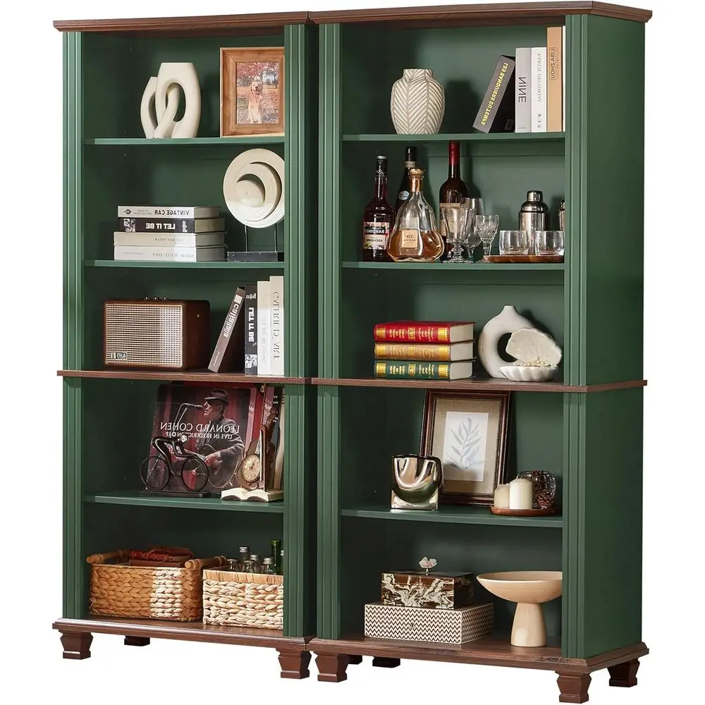 

70 Tall 5-Tier Wooden Bookshelf with Adjustable Shelves and Vintage Style