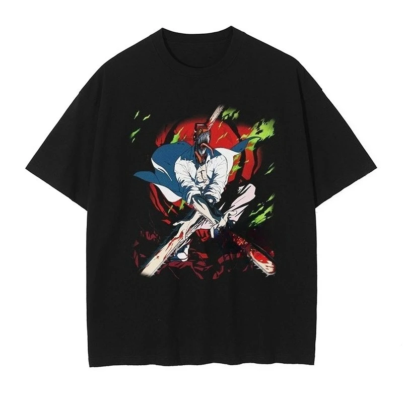 

Japanese Anime pure Cotton Short-sleeved T-shirt Crew Neck Retro Printed Cartoon Men and Women Autumn and winter innerwear