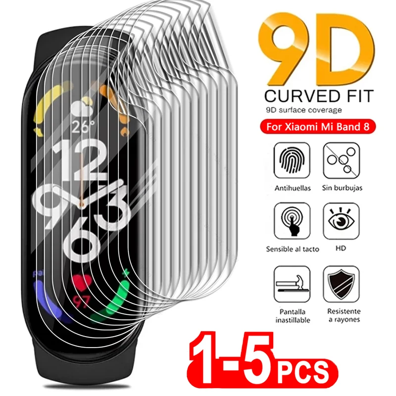 Película de hidrogel suave 9D para Xiaomi Mi Band 8 7 Pro, película protectora para Xiaomi Mi band 6 band 5 band 4 Band 3, pulsera inteligente sin