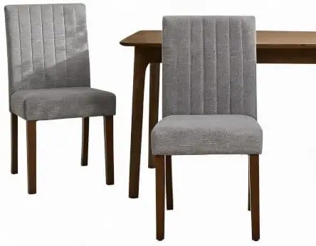 Set of 2 Dining Chairs, High Back Linen Upholstered, Wood Legs, Vertical Stripe, Modern for Dining