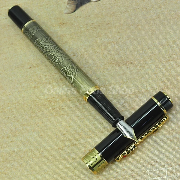 Jinhao Black & Golden Metal Dragon Clip Medium Nib Fountain Pen Professional Writing Pen JFP007