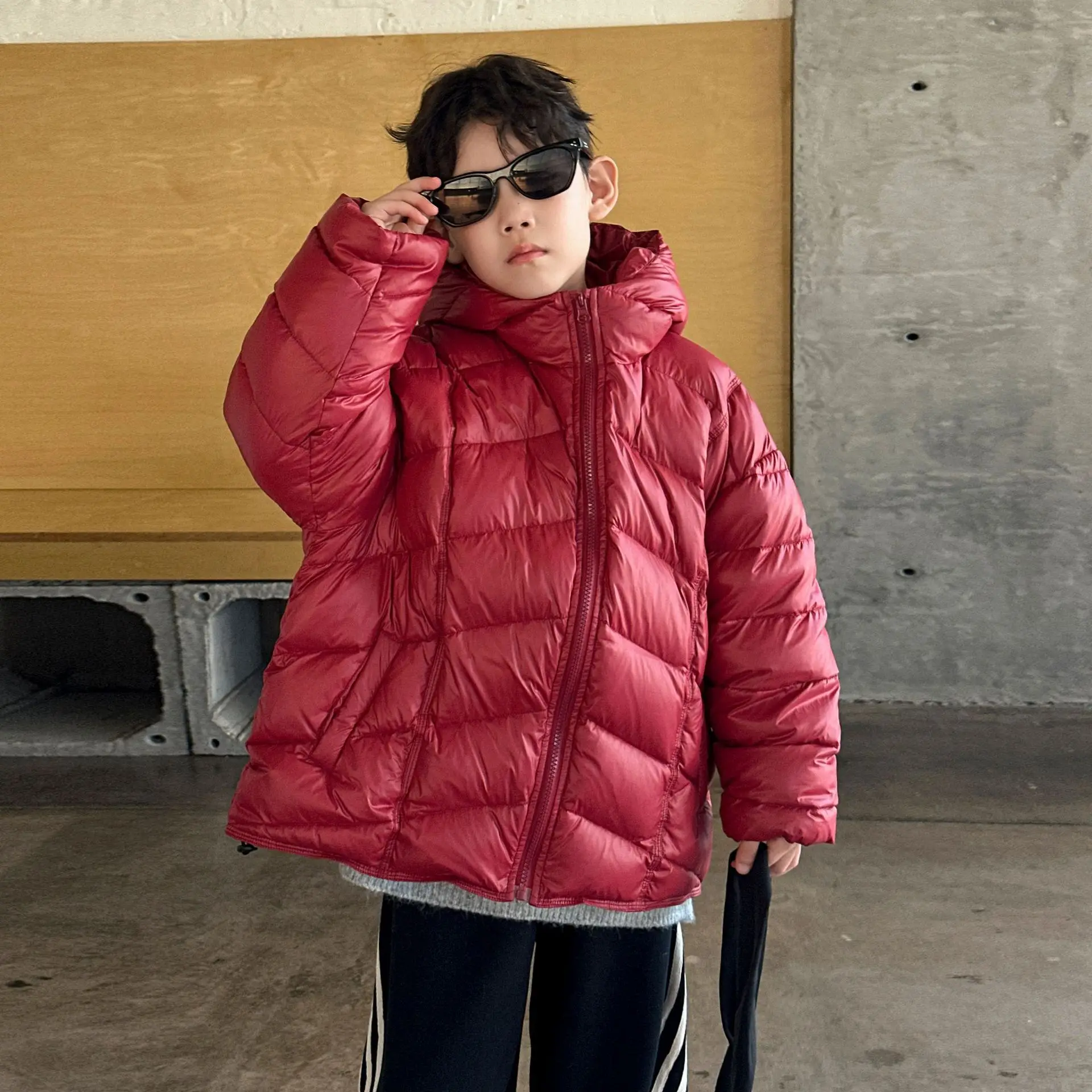 YBFSKID Children Boys Winter Down Jackets Thicken Warm Hooded Zipper Young Teenagers Boys Outerwear Red Kids Boys Parkas Jackets