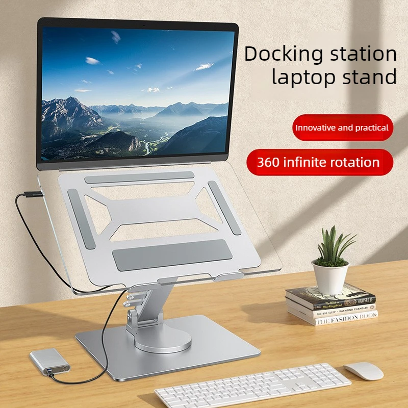360 Degree Rotating Laptop Stand with USB 3.0 Hub, Three Axis Height Angle Control plus Foldable 4 in 1 Docking Expansion