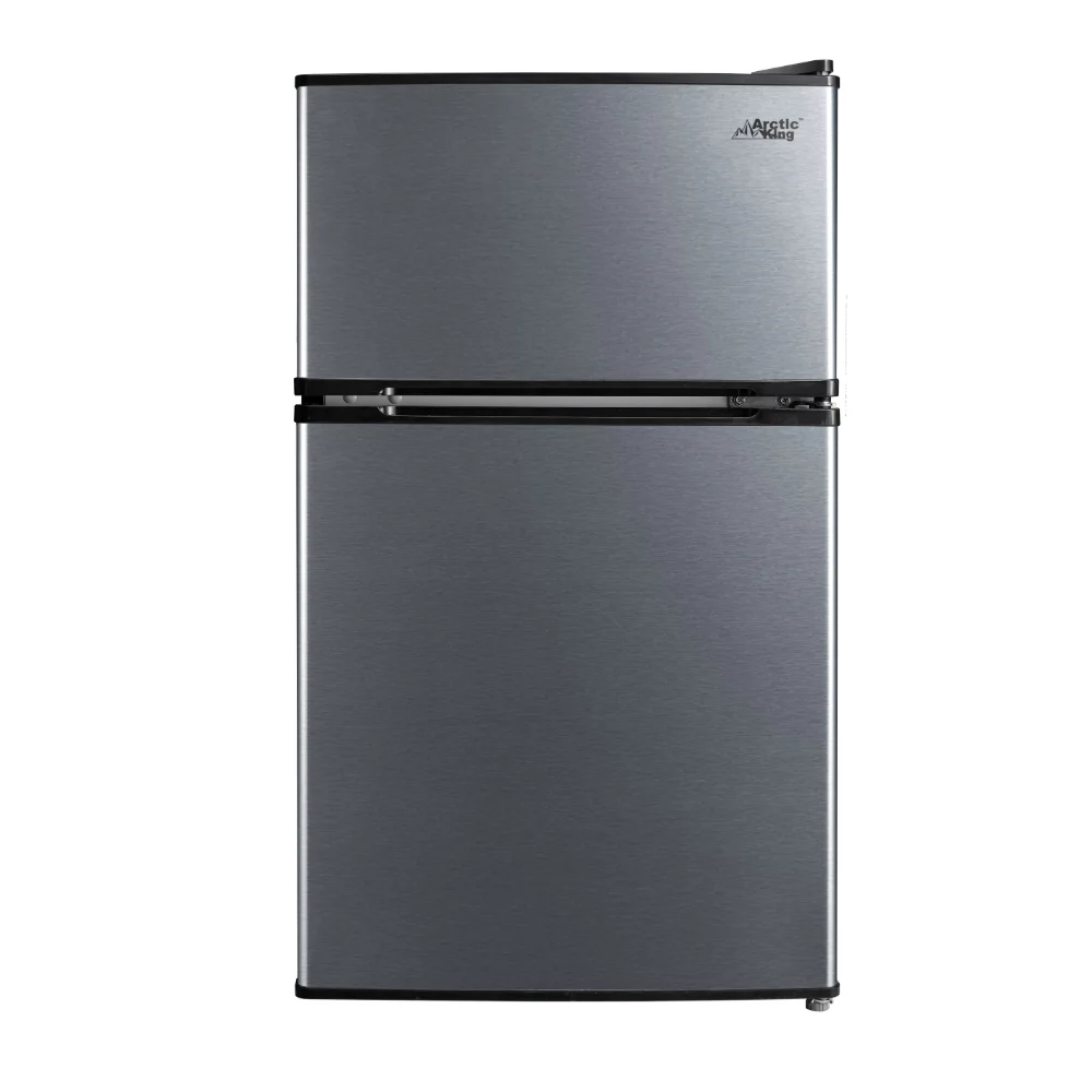 

Arctic King 3.2 Cu Feet Two Door Mini Fridge with Freezer, Stainless Steel, E-star