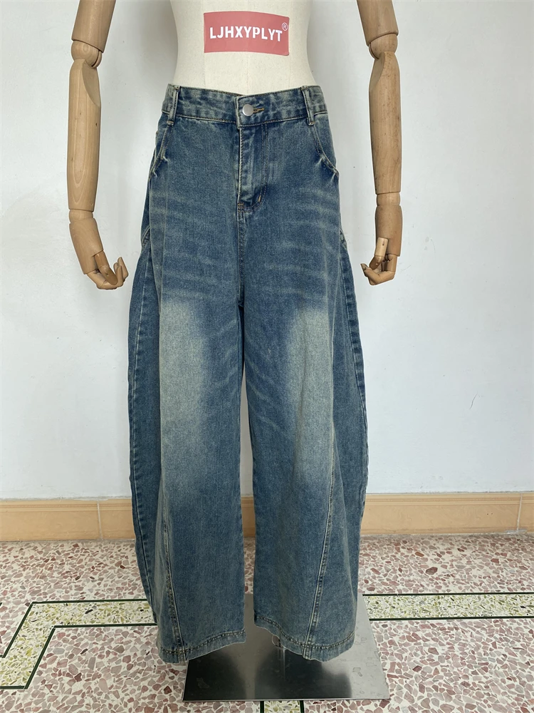 

Women's High Waisted Loose Wide Leg Blue Jeans Personalized Trousers Cool Girl Casual Bottoms Female Street Denim Pants