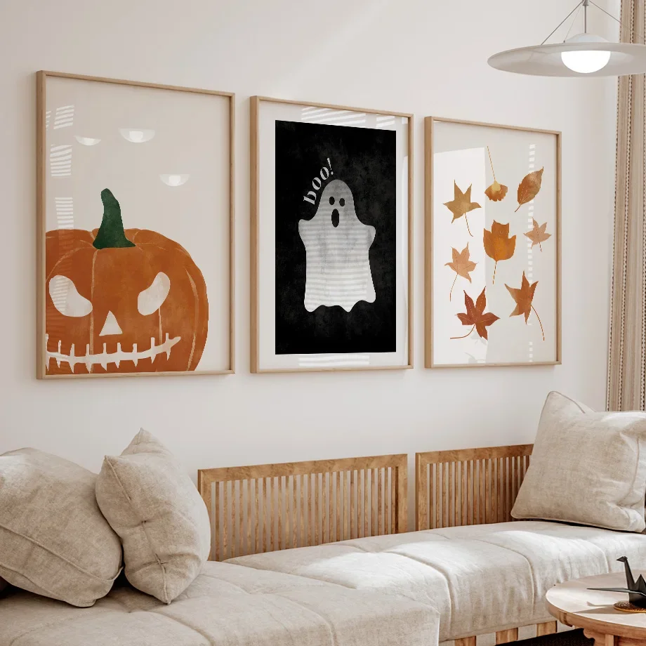 

Halloween Pumpkin Ghost Black Cat Spooky Skeleton Hand Leaf Poster Of Wall Art Canvas Prints Wall Picture Living Room Home Decor